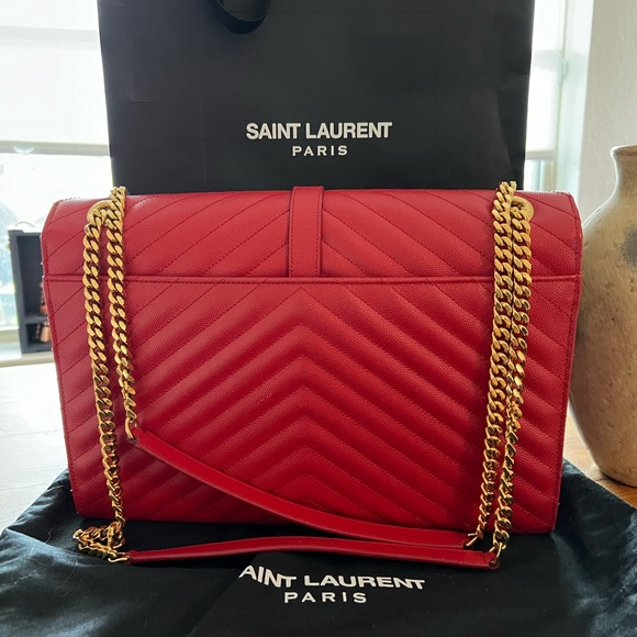 Saint Laurent Bags | Saint Laurent Matelasse Grain De Poudre Monogram Large Red - Picture 3 of 6